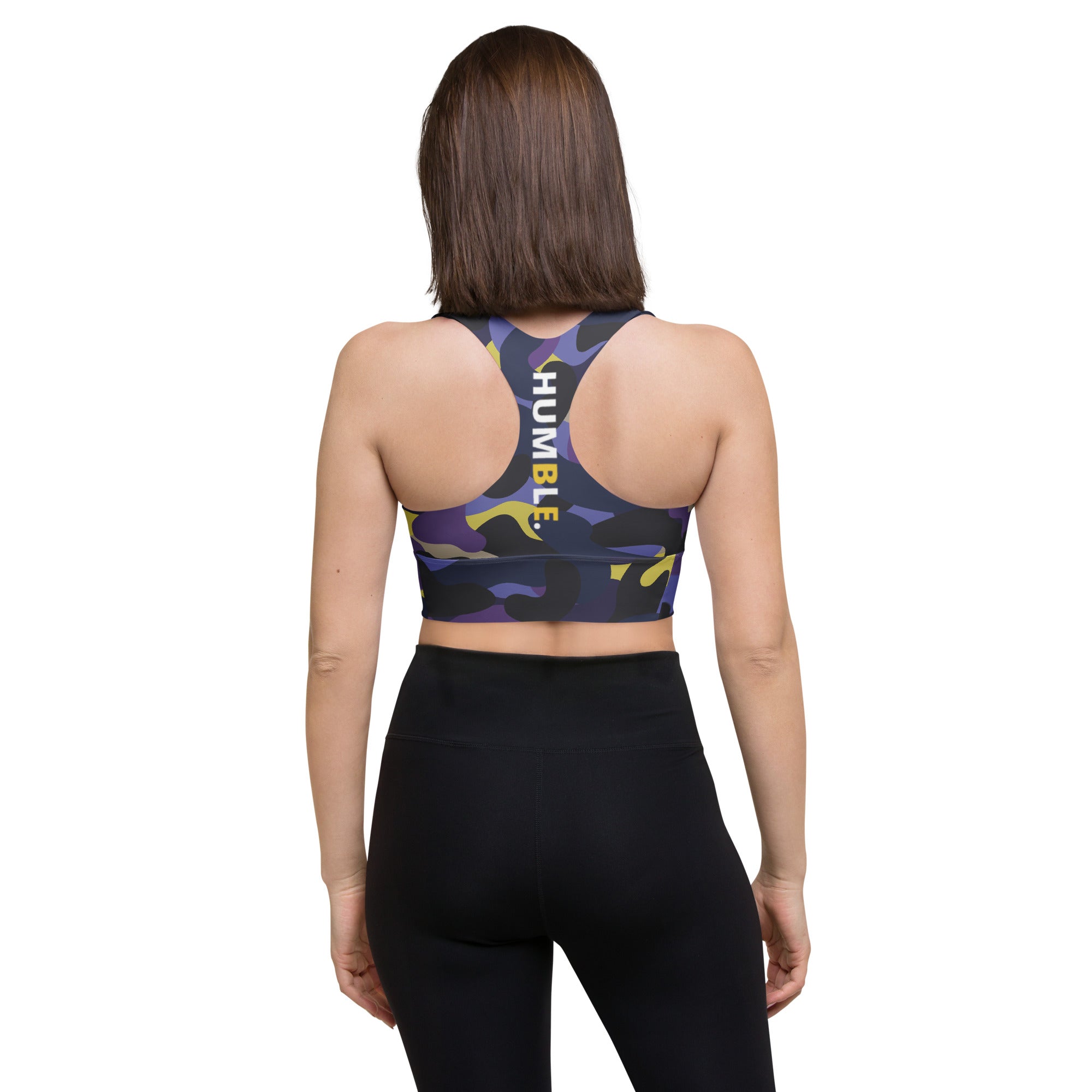 Purple/Yellow Camo sports bra