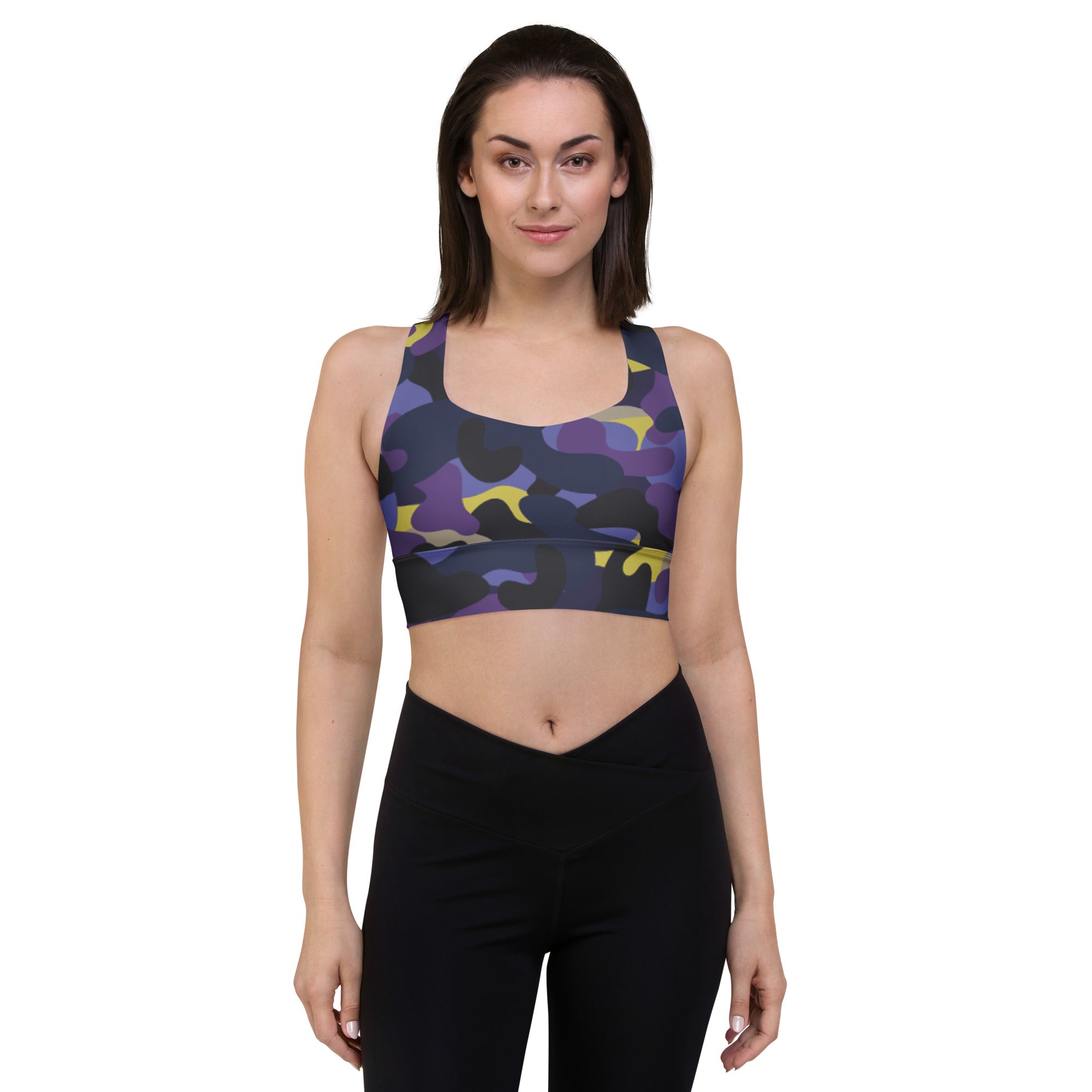 Purple/Yellow Camo sports bra