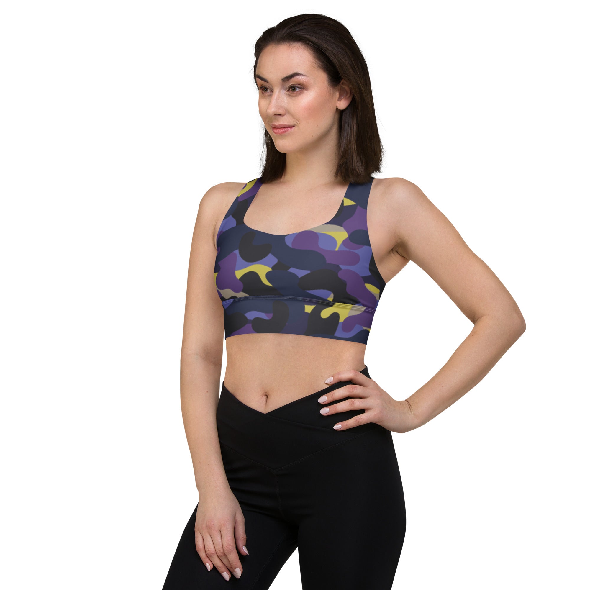 Purple/Yellow Camo sports bra