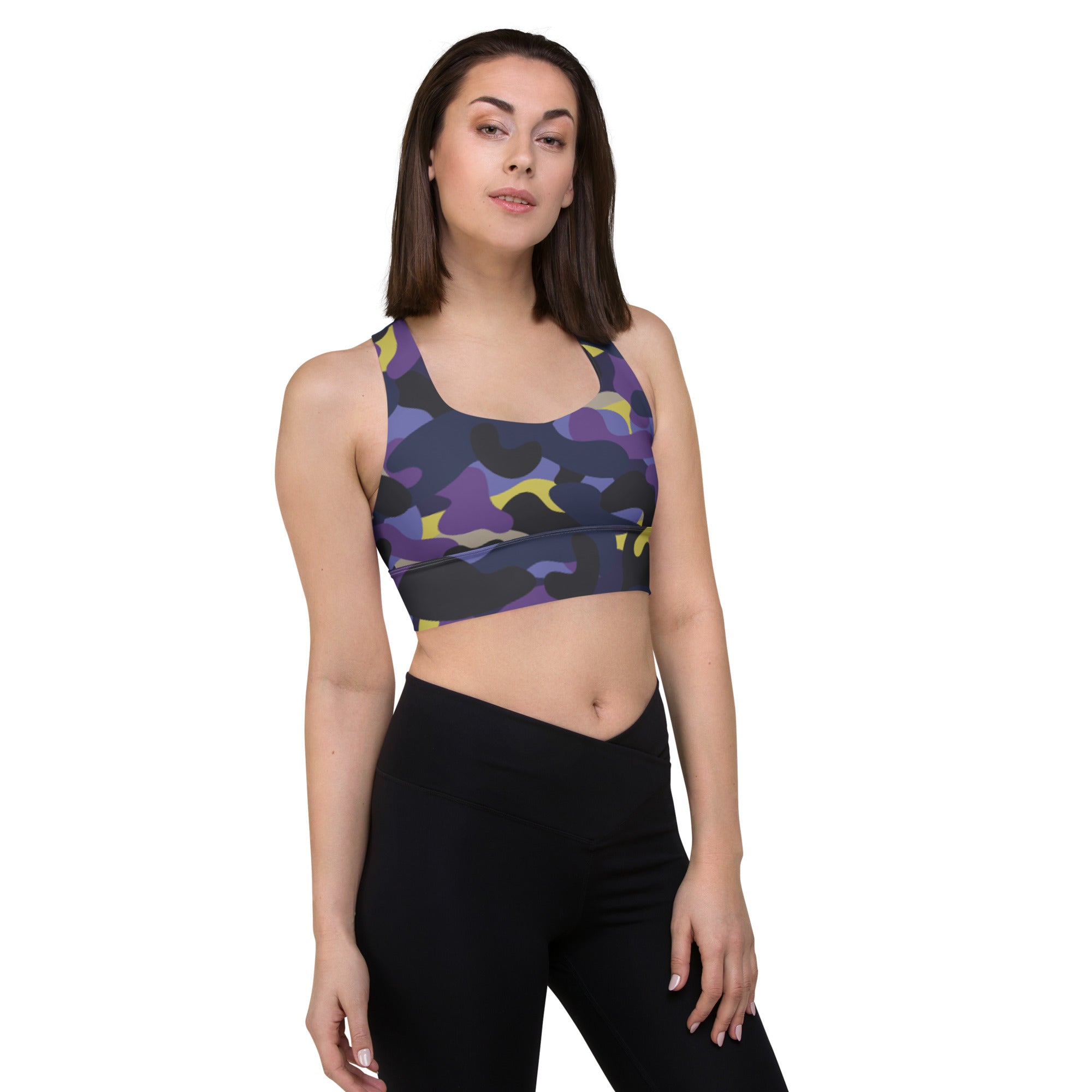 Purple/Yellow Camo sports bra